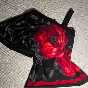 Black and Red Floral Corset Blouse